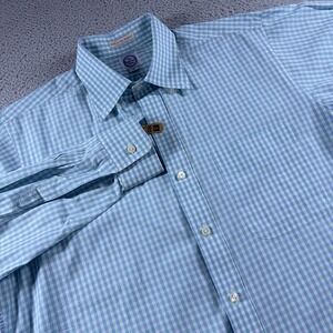 Andover Shop Dress Shirt Mens 16 Blue Gingham Plaid New England USA